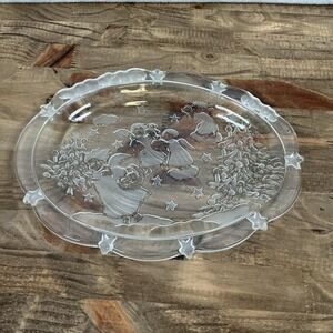 Vintage Mikasa Christmas Angel Crystal Candy Dish‎ Serving Decorative Plate 9"